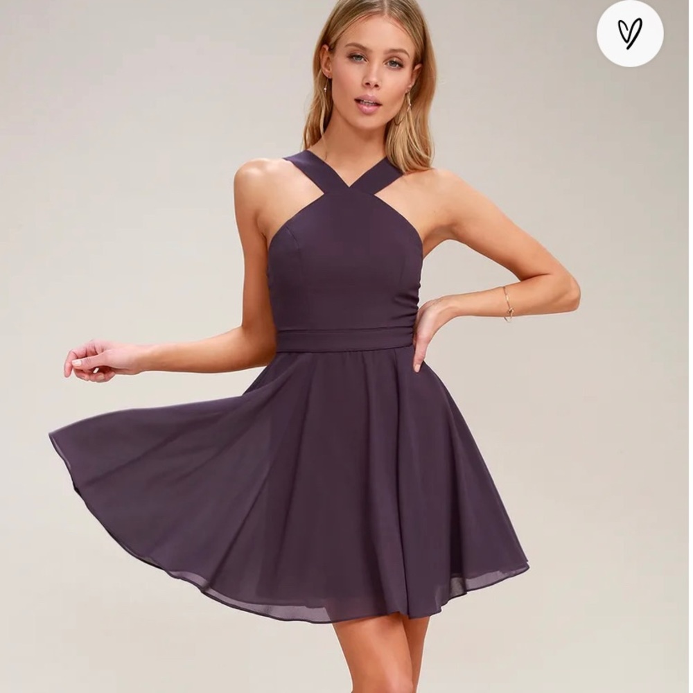😎 Lulus Dusty Purple Skater Dress - Sz S